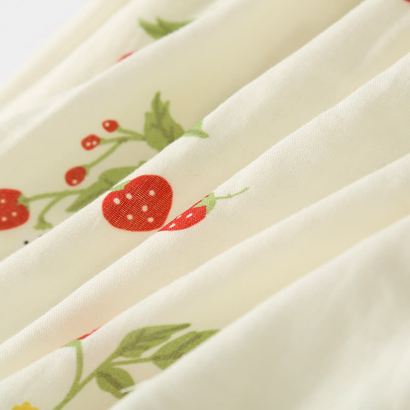 Strawberry Print Cotton Pajama Set