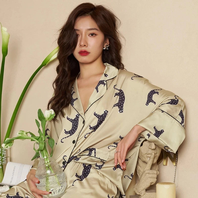 Luxurious Satin Leopard Print Pajama Set