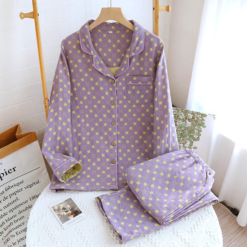 Plain Patterned Cotton Pajama Set