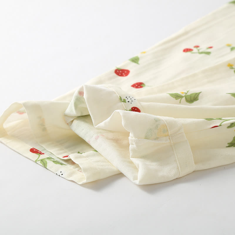 Strawberry Print Cotton Pajama Set