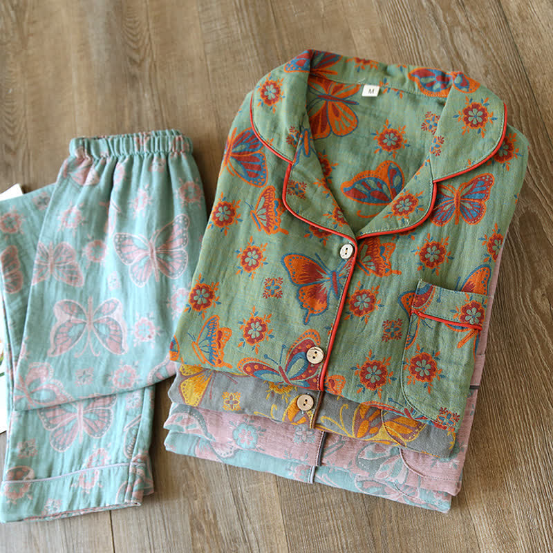 Vintage Cotton Butterfly Pajama Set