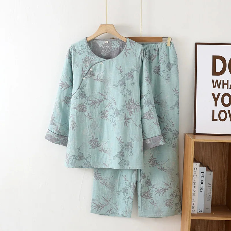 Leaf Jacquard Kimono Set