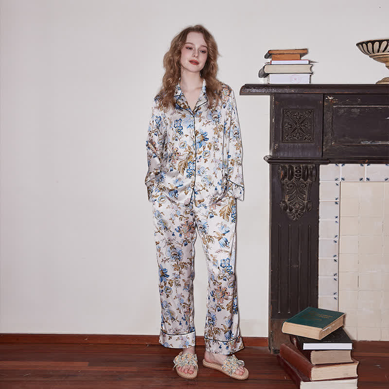 Pastoral Pattern Satin Pajama Set