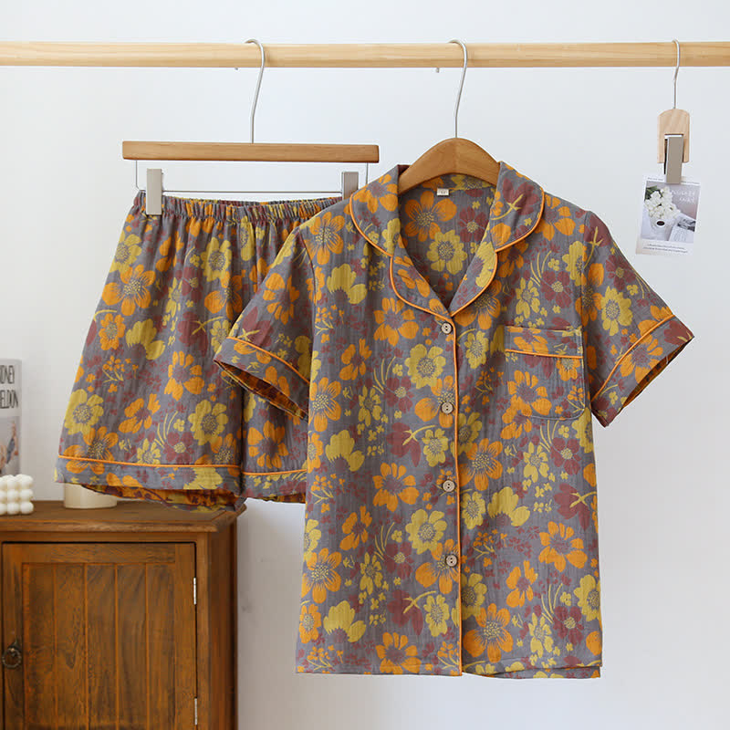 Short-Sleeve Floral Cotton Pajama Set