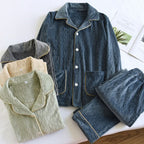 Solid Color Collared Flannel Pajama Set