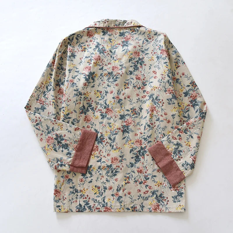 Wildflower-Patterned Classic Collar Pajama Set