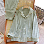 Solid Color Collared Flannel Pajama Set