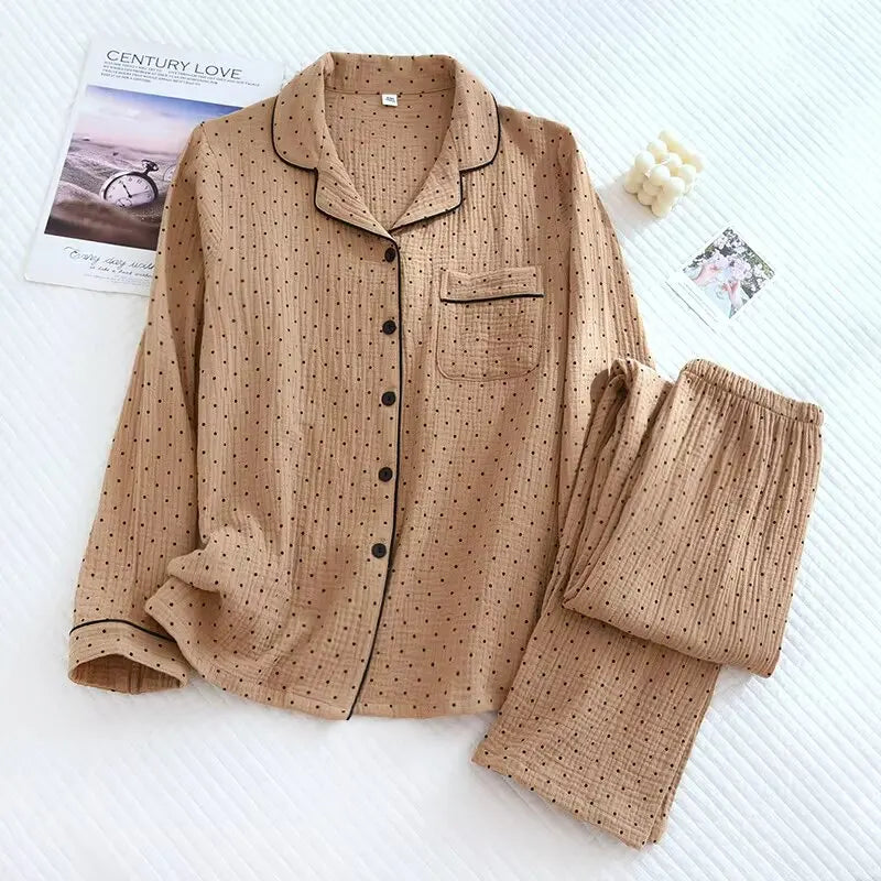 Long Dot-Pattern Pajama Set