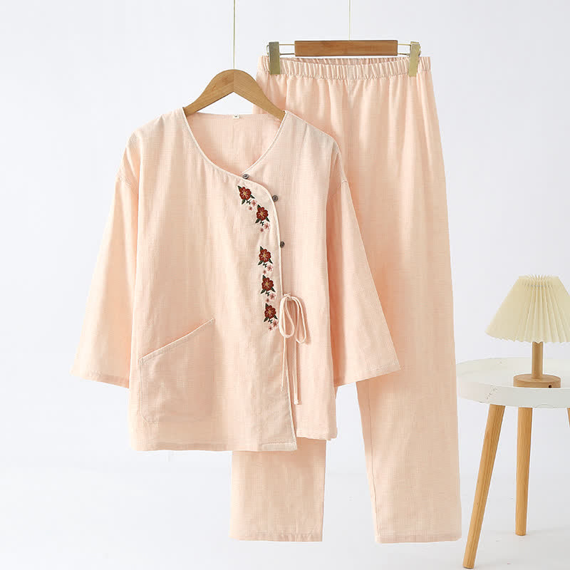 Floral Embroidery Kimono Set