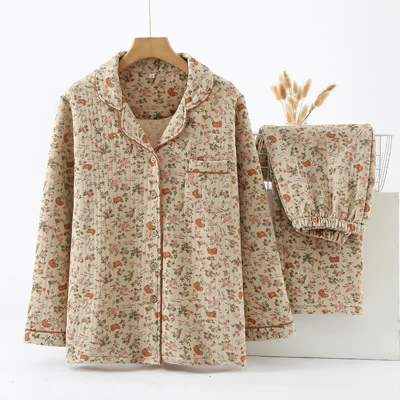 Coffee Rose Cotton Pajama Set
