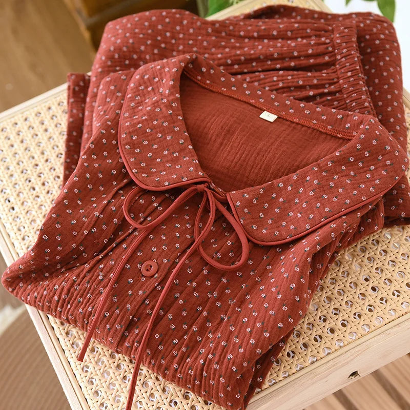 Red Cotton Set with Rose Details