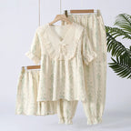 Lace-Detail Short Pajama Set (3-Piece)
