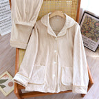 Solid Color Collared Flannel Pajama Set