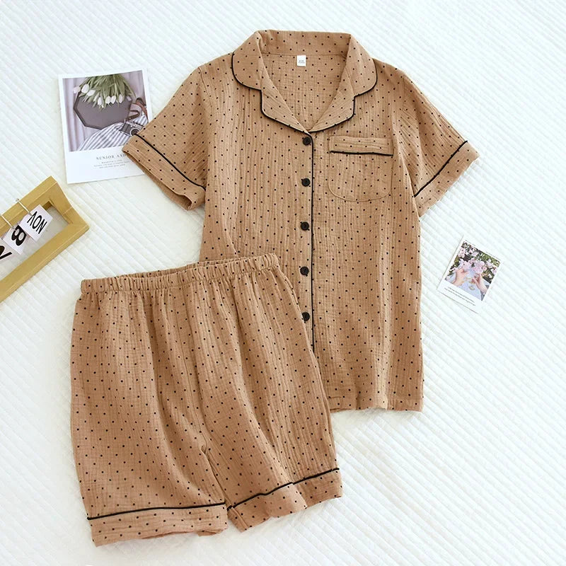 Polka Dot Print Short-Sleeve Pajama Set