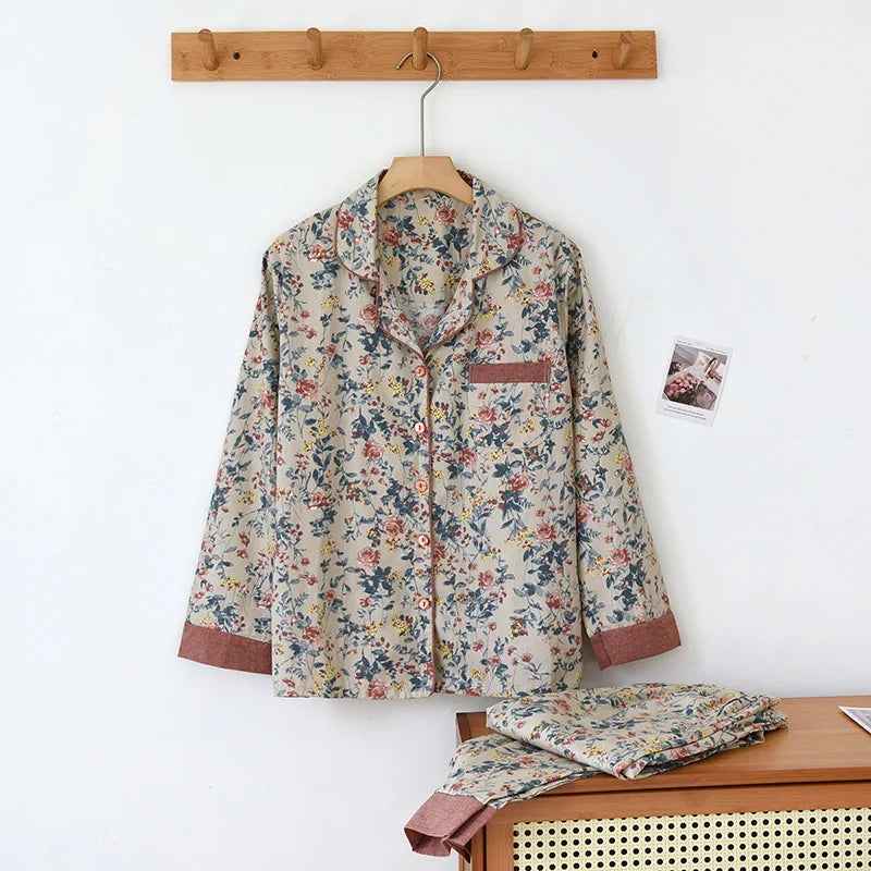 Wildflower-Patterned Classic Collar Pajama Set