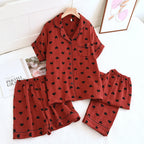 Heart Print Cotton Pajama Set (3 Pieces)