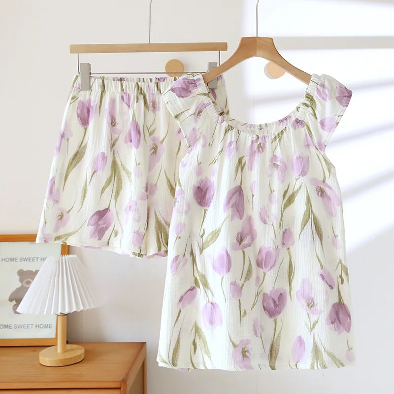 Pastoral Patterned Cotton Pajama Set