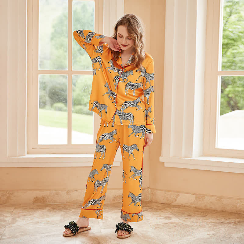 Zebra-Print Satin Pajama Set