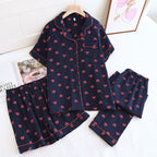 Heart Print Cotton Pajama Set (3 Pieces)