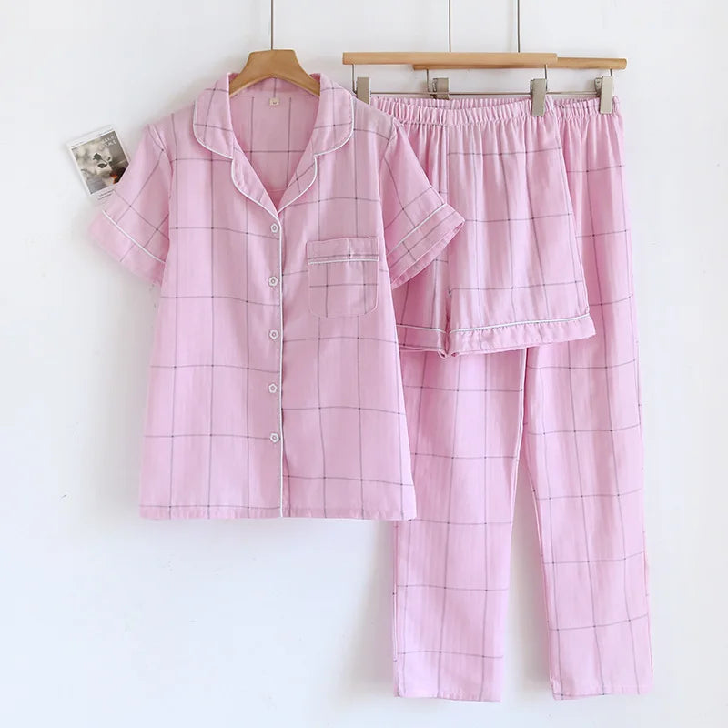 Short-Sleeve Plaid Set (3 Pieces)