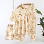 Lace-Detail Short Pajama Set (3-Piece)