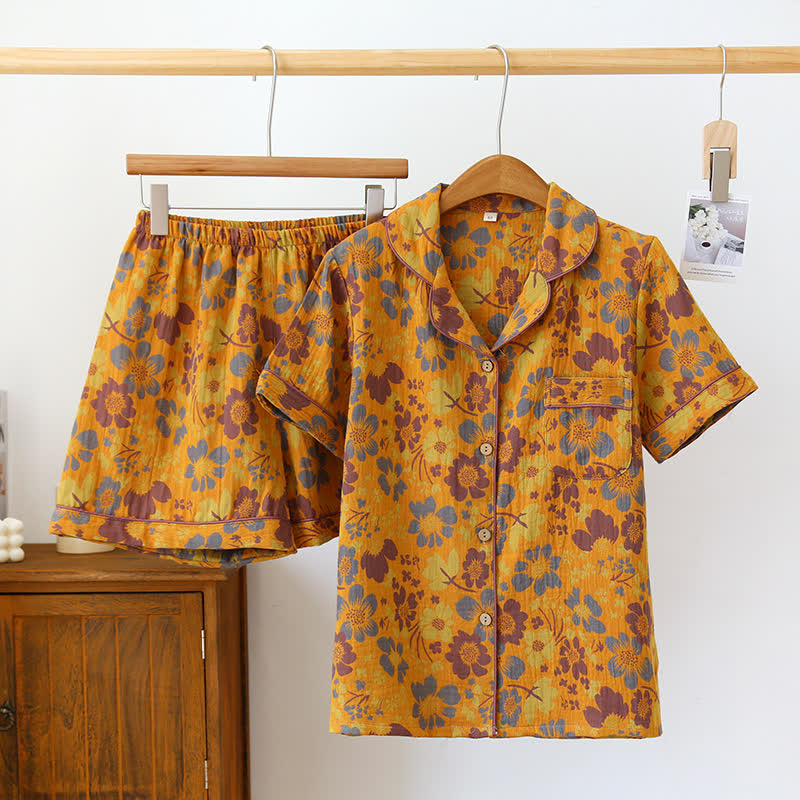 Short-Sleeve Floral Cotton Pajama Set