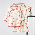 Red Floral Round Neck Pajama Set