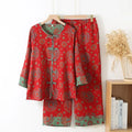 Red Round-Neck Kimono Set