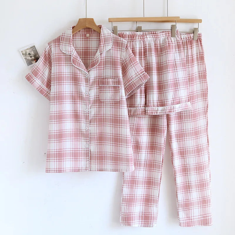 Short-Sleeve Plaid Set (3 Pieces)