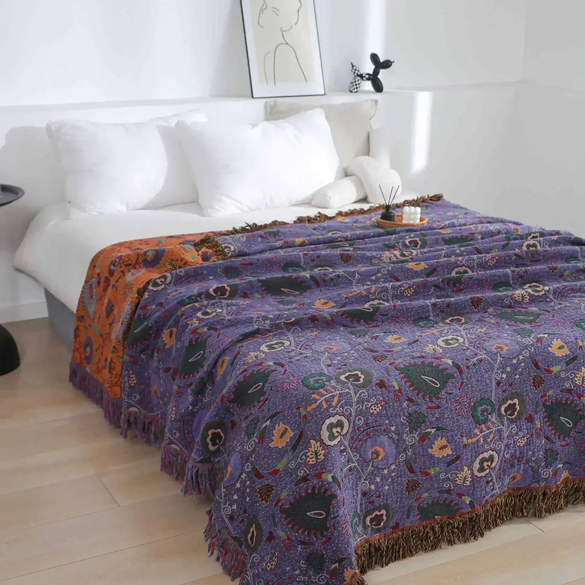 Floral-patterned cotton tulle towel blanket