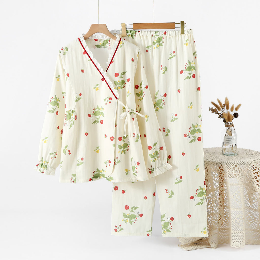 Strawberry Print Cotton Pajama Set