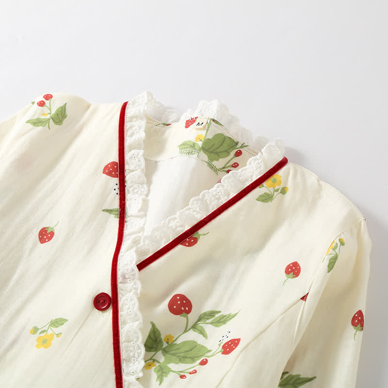 Strawberry Print Cotton Pajama Set