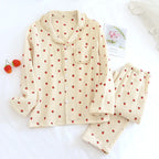 Strawberry-Patterned Cotton Pajama Set