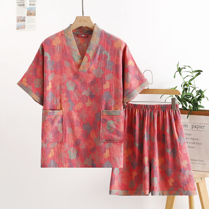Rural Style V-Neck Short Set