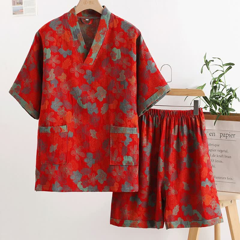 Rural Style V-Neck Short Set