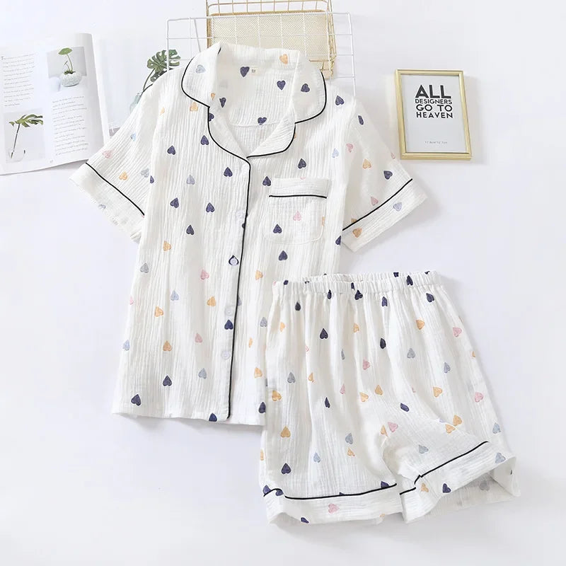 Solid Color Heart Short Set